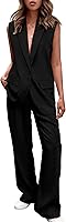 PRETTYGARDEN Women's Sleeveless V-Neck Blazer Vest & Wide Leg Pants 2-Piece Business Casual Set