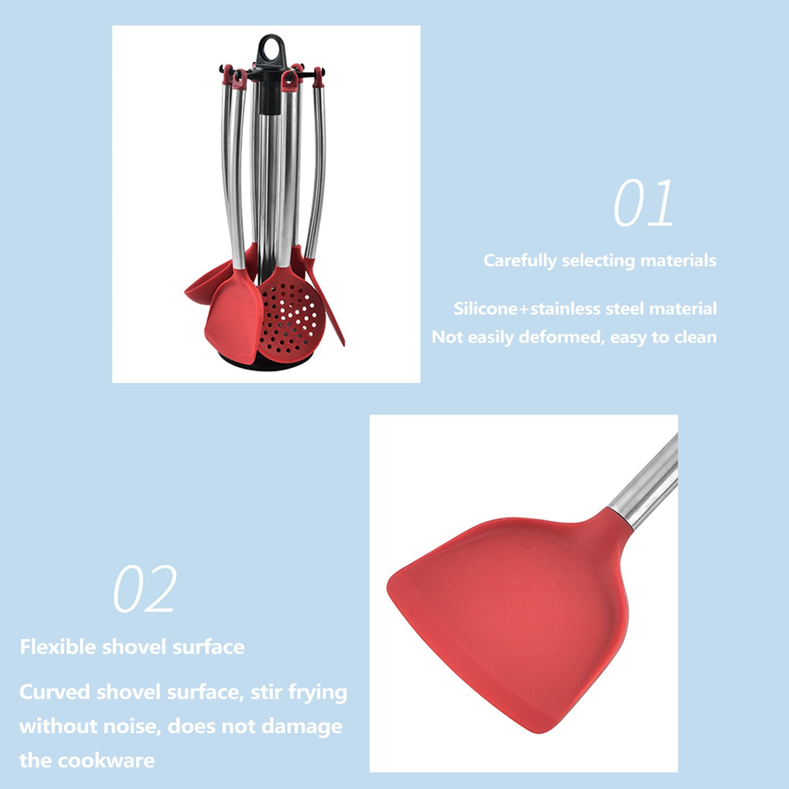 11 Pezzi Set di Utensili da Cucina, in Silicone, Resistenti al Calore, con Porta Utensili, Set di Utensili da Cucina, Lavabili in Lavastoviglie