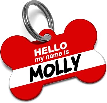 Hello My Name Is Dog Tag For Dogs Personalized, Pet ID Tags. Add Your Custom Text, in Dog Bone and Heart Shapes Medium Bone
