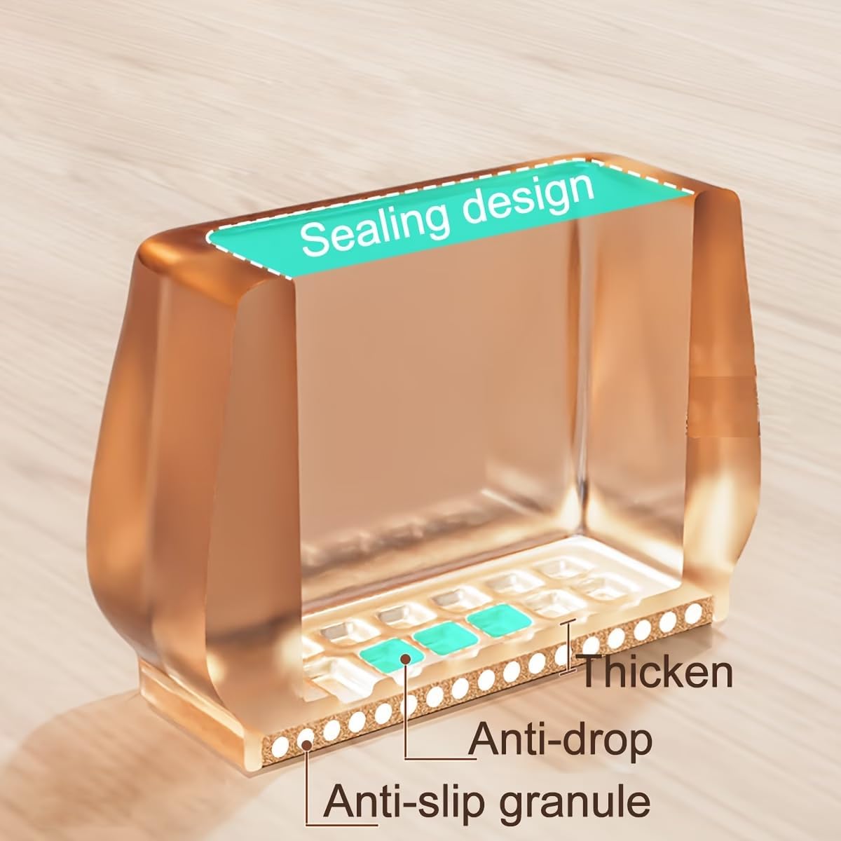 4 Pcs Clear Square Chair Leg Floor Protectors with Felt, Silicone Felt Furniture Pads for Hardwood Floor, Dining Table Leg Caps Covers No Scratches and Noise (Fit: 0.78-1.65in)