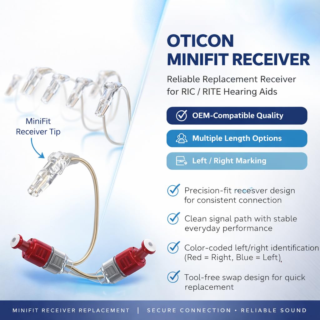 Oticon Hearing Aids for Wire, Genuine OEM MiniFit Receiver Type 85 Size 3 Right (Red), Hearing Aid Replacement Parts Compatible with Oticon, Bernafon – 1 PCS (Minifit-Size-3-Right-Red)