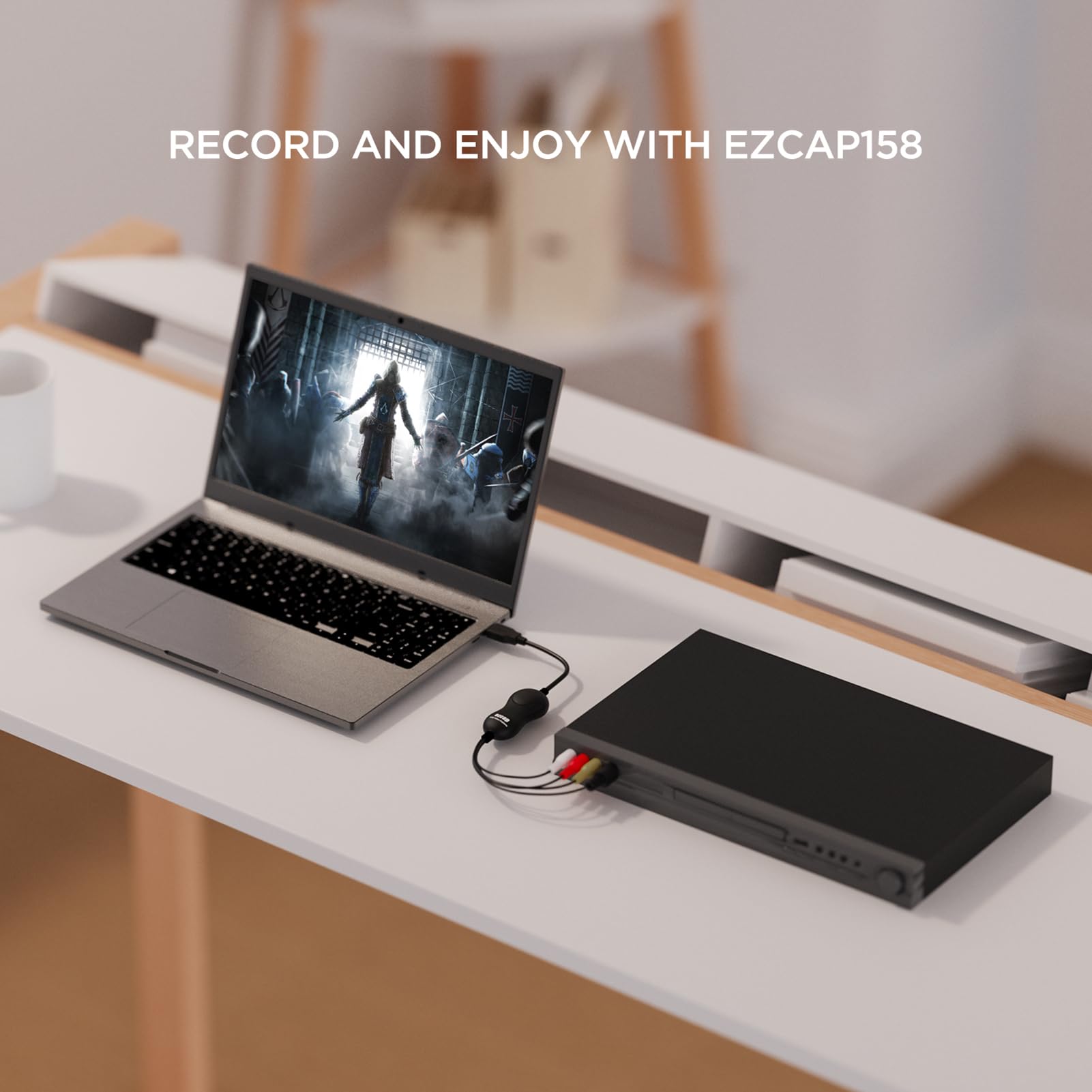 Docooler Tarjeta de grabación de vídeo USB 2.0 UVC, convertidor de VHS a digital, caja de grabación de vídeo compatible con entrada CVBS y S-Video, convierte VHS/DVD, VCR, videocámara, reproductor de