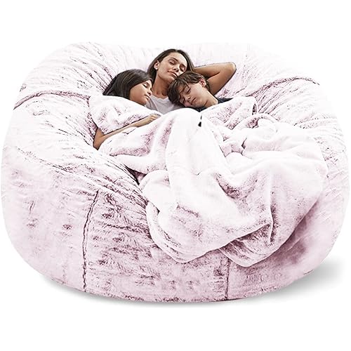 Giant Fur Bean Bag Chair Cover for Kids Adults, (No Filler) Living Room Furniture Big Round Soft Fluffy Faux Fur Beanbag Lazy Sofa Bed Cover (Snow Red, 6FT)