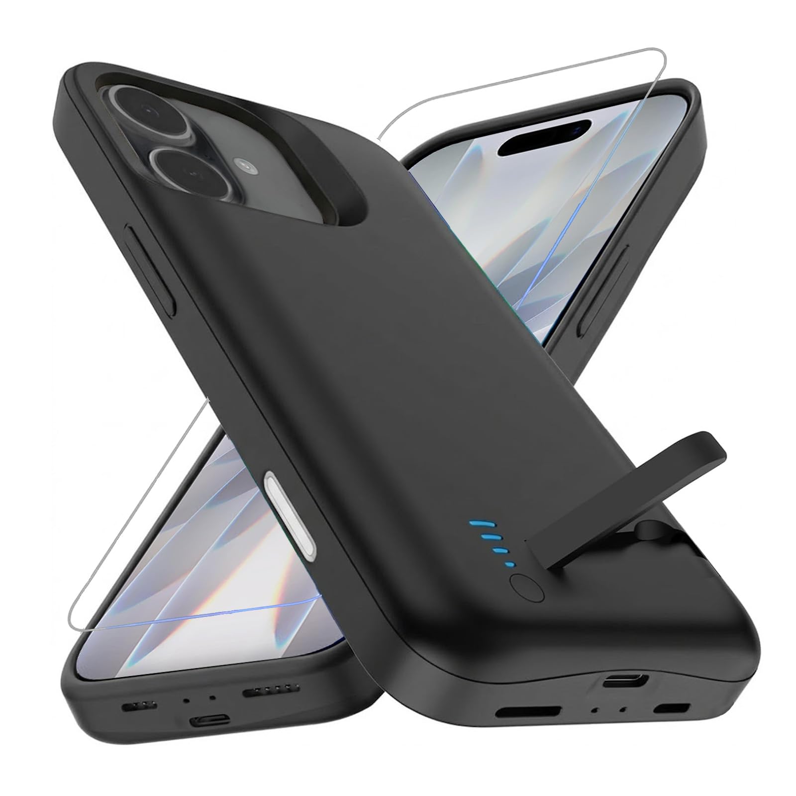 Coque Batterie pour iPhone 17(6.3"), Véritable 8500 mAh Coque de Chargeur étendue Fine Rechargeable avec Support, Protection Portable avec Batterie de Secours pour iPhone 17, Noir