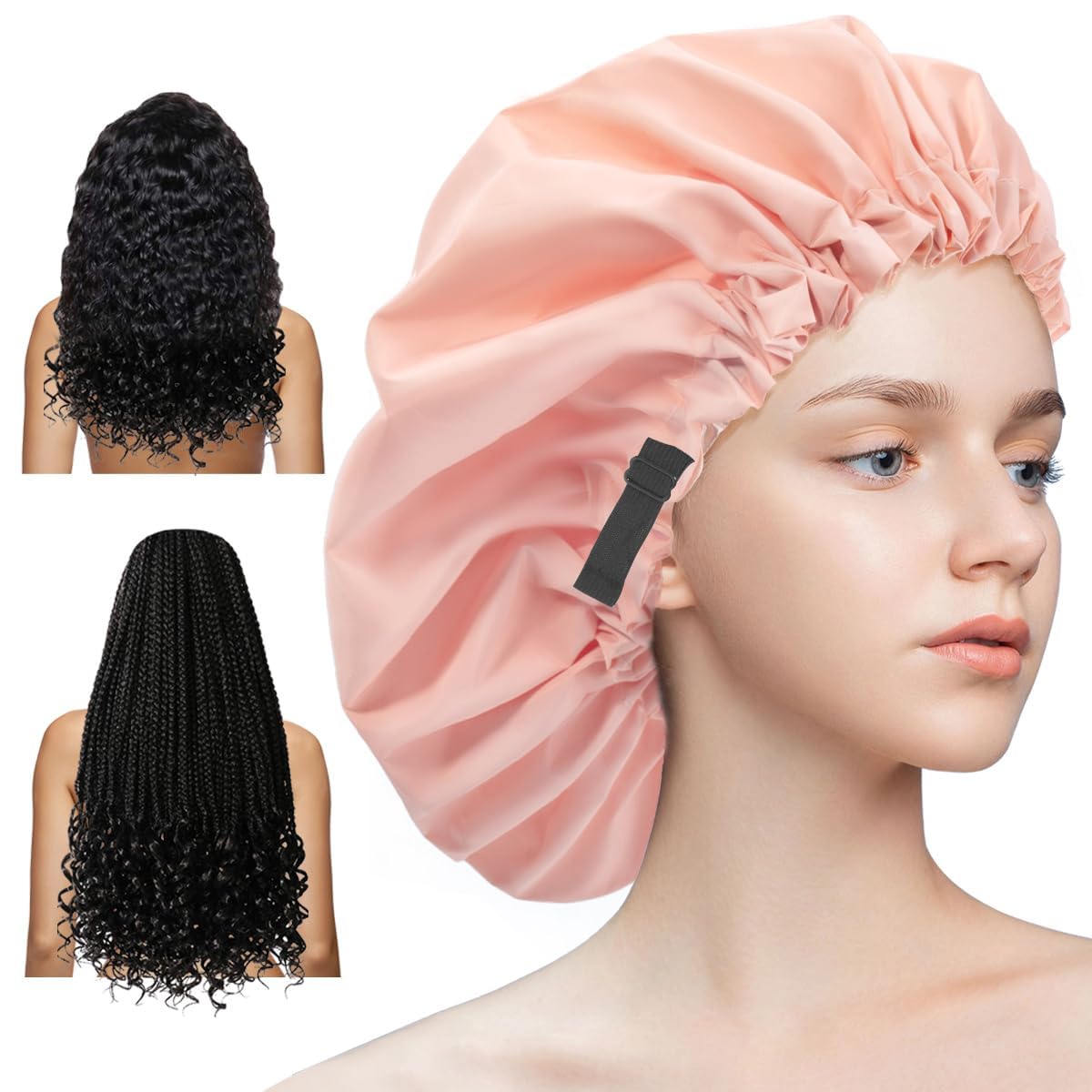 Aquior Shower Cap,Extra Adjustable Shower Caps for Women Double-Layer Waterproof Reusable Hair Cap, Large Hair Cap for All Hair,for Girls Spa Bath,