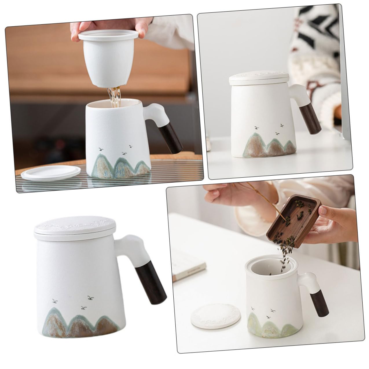 Taza de Cerámica de Color Claro con Infusor y Tapa para Infusionar Té, Taza para Desayuno con Filtro Adecuado para Entusiastas del Té en Escritorio