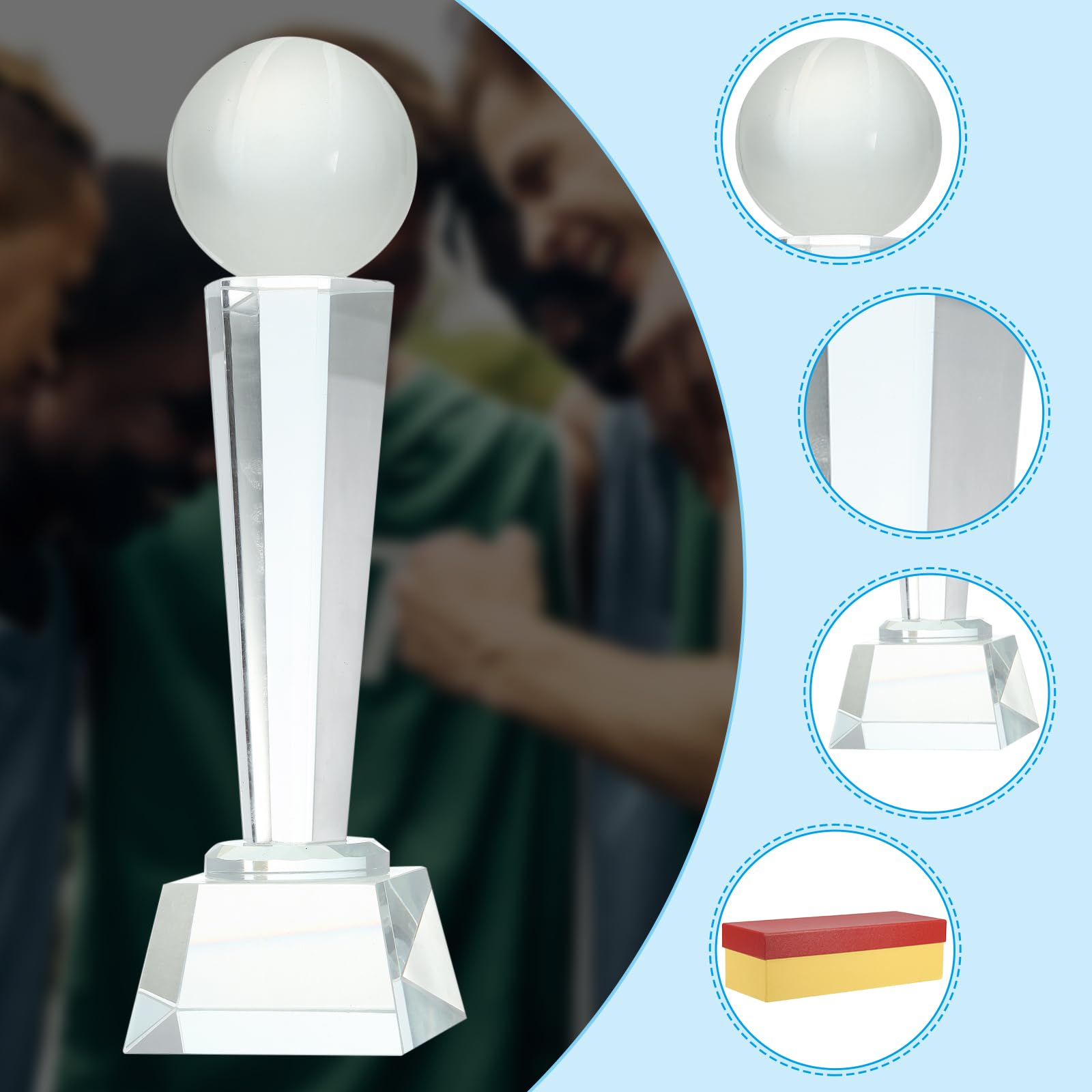 QUARKZMAN Kristallglas Trophäe Mit Box 9 X 2.8 Zoll 2Stk Basketball Champions Auszeichnung Für Desktop Tisch Dekoration Turniere Sportwettbewerbe Briefbeschwerer Klar