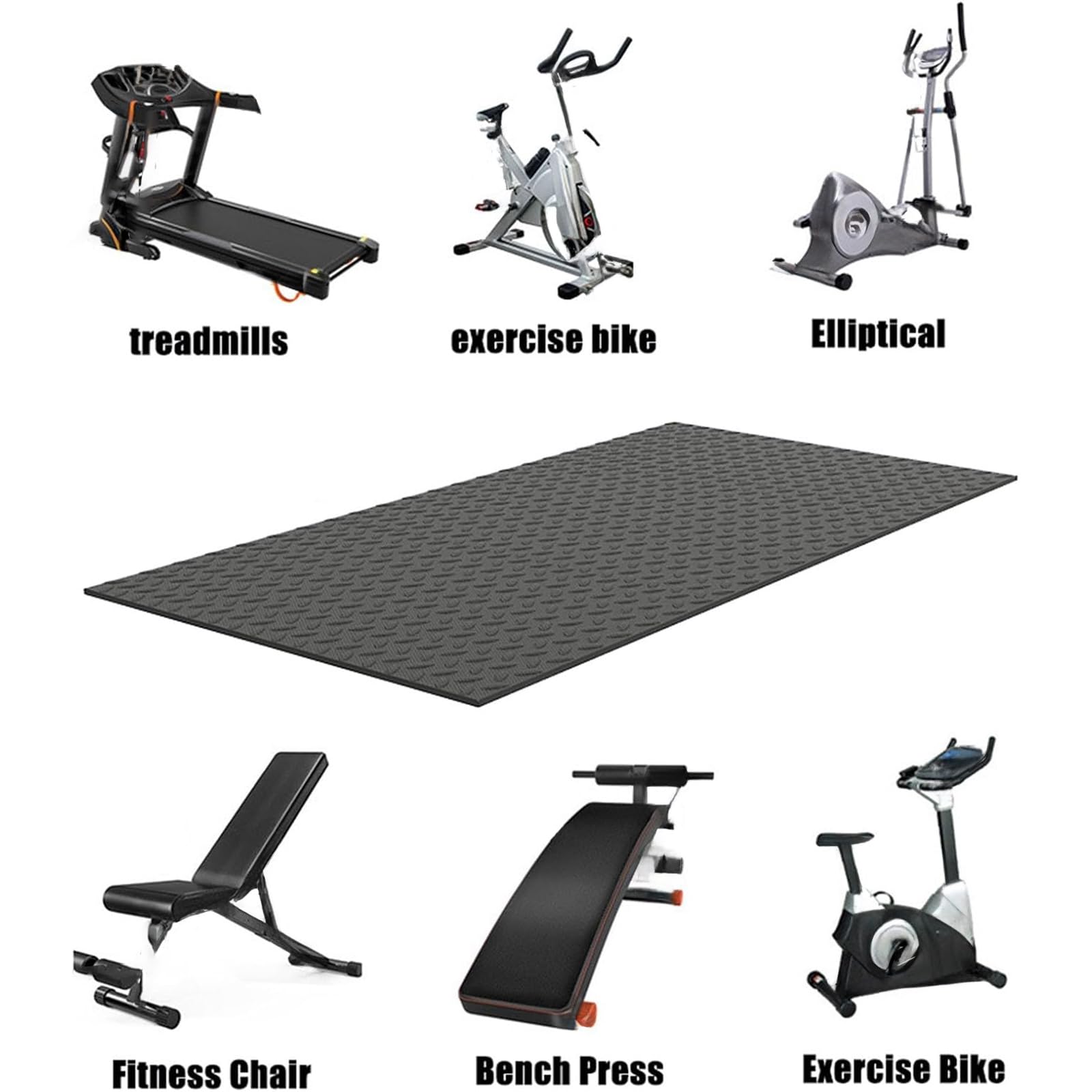 Tappetini Attrezzi Fitness Casa, Tappetino Insonorizzante Per Tapis Roulant, Tappetino Antivibrazione, Tappeto Antiscivolo Per Tapis Roulant, Fonoassorbente, Cyclette,Vogatori ,Nero,175*80cm