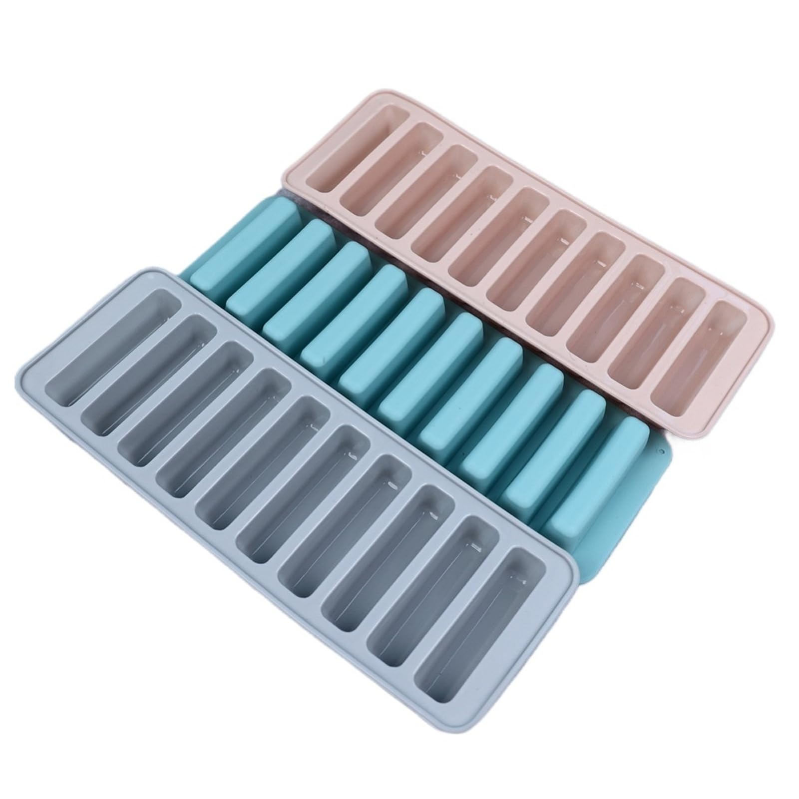 Lot de 3 moules à glaçons carrés en silicone à longues bandes, 10 compartiments