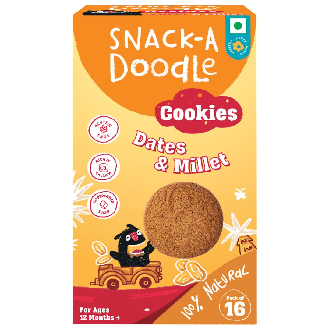 Snack-a-Doodle Date Millet Cookies | Nutritious Healthy Snacks for Kids | No Maida | Naturally Sweetened with Dates & Jaggery | No Preservatives | Perfect for Tiffin, Evening Snacks & Travel | 150g