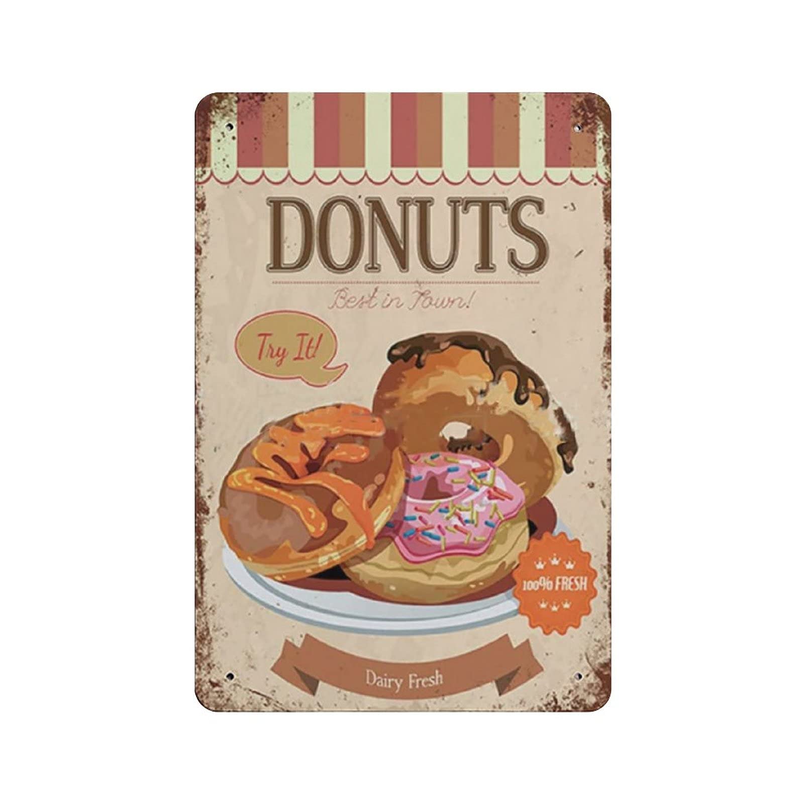 rayprint Metal Tin Sign Donuts Fast Food Shop Vintage Tin Poster Metal Sign Wall Decoration Country Kitchen Home Garage Decor 12"x8"