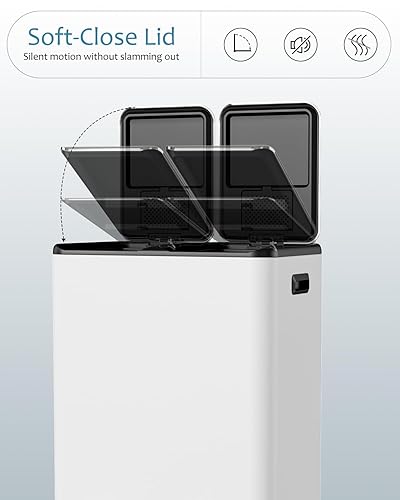 Miniatura 4 de Cubo de basura doble de 16 galones (2 x 30 L), cubo de basura de cocina de acero inoxidable, cubo de basura de reciclaje con caja de control de
