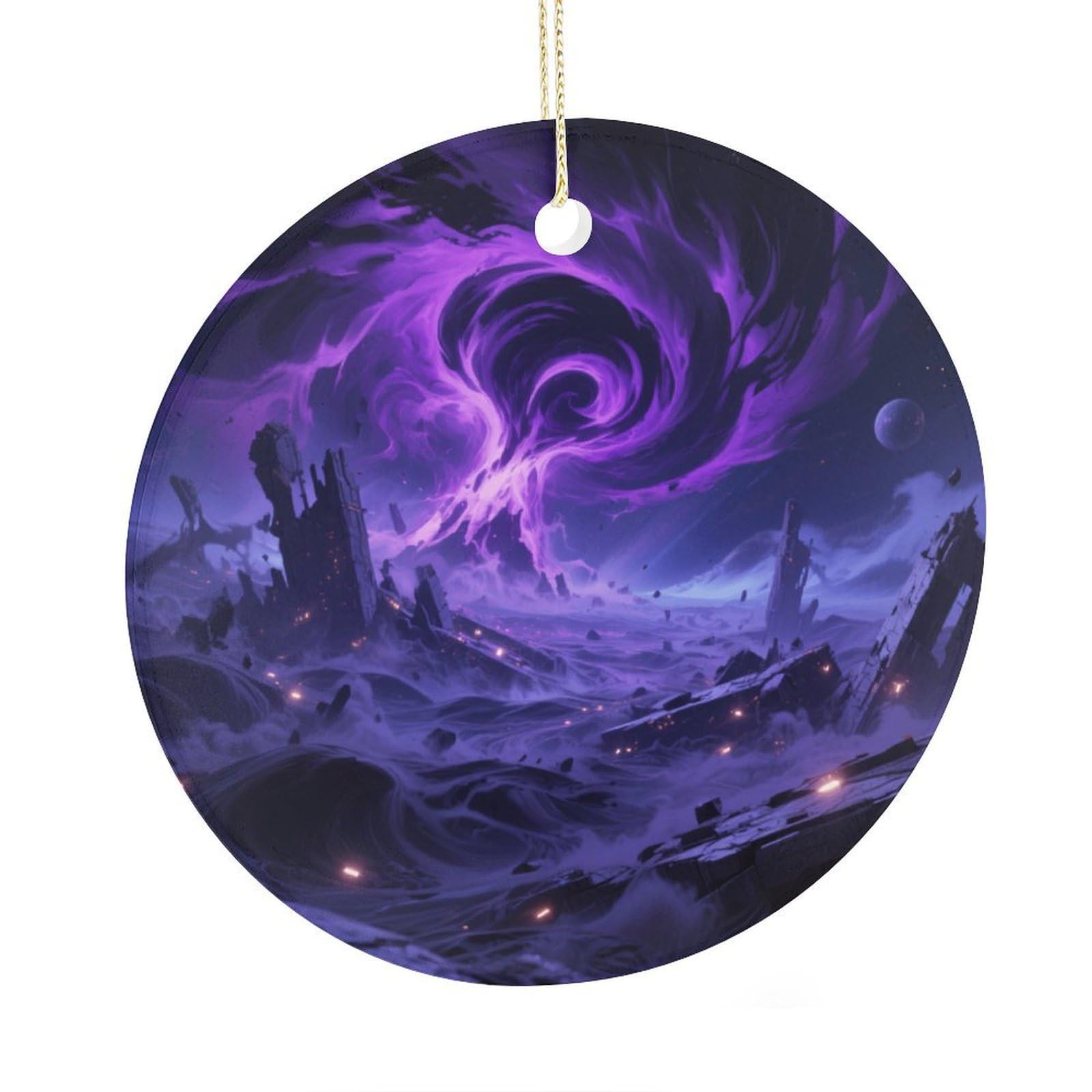 Fekiloot Style Interstellar Ruins Christmas Ornaments 2.9 Inch Round Ceramic Ornament Keepsake Thank You Gifts For Office, Room, Home - Holiday Present Ideas
