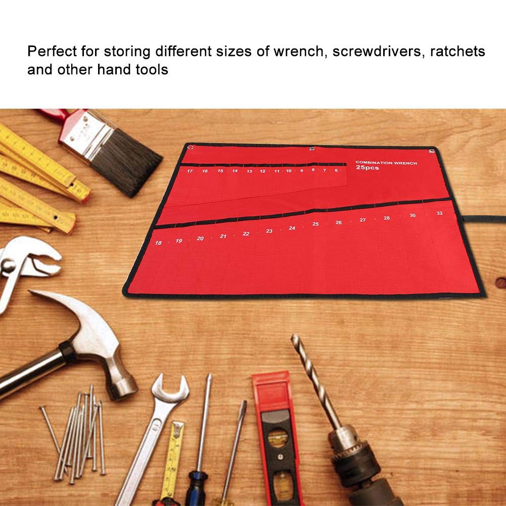 VIFERR Wrench Roll, Multi Pocket Roll Up Tools Storage Bag Spanner Plier Wrench Holder Canvas Organizer with Straps for Woodworker Craftsmen (25 Pockets) - Image 2