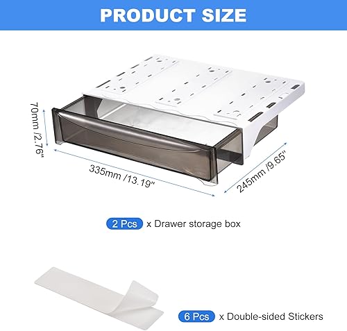 Miniatura 8 de uxcell Cajón para debajo del escritorio, 2 unidades, organizador de almacenamiento autoadhesivo de plástico para debajo del escritorio,