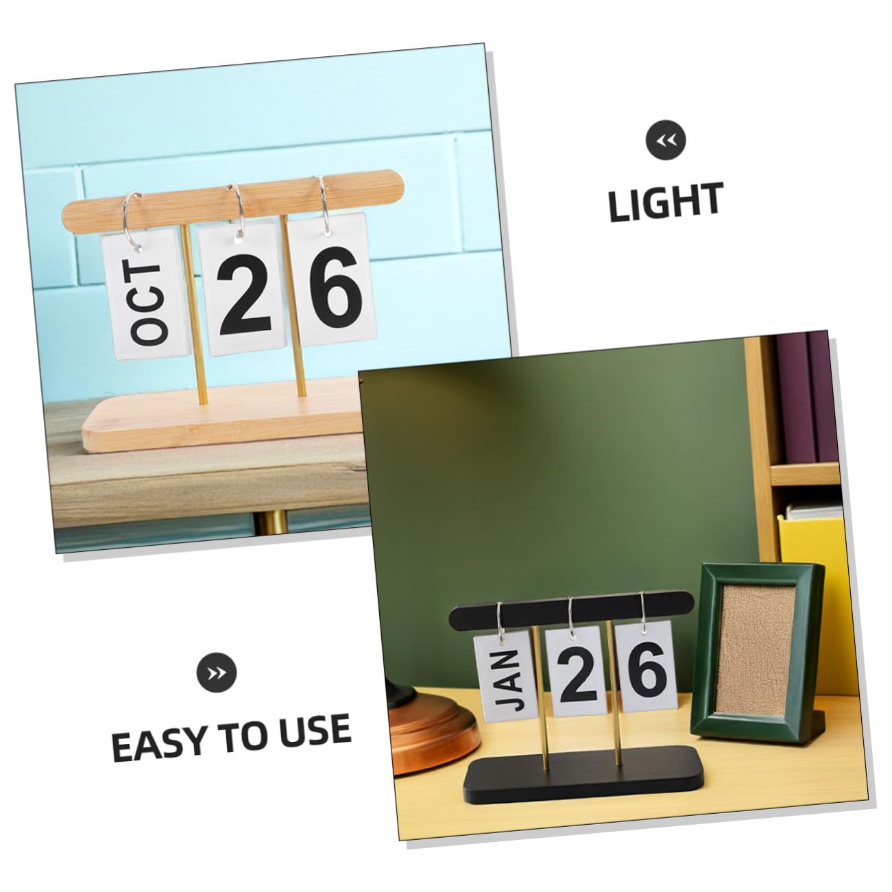 MAGICLULU 2pezzi Calendario da Tavolo in Legno Calendario Continuo Ribalta Data Riutilizzabile Supporto da Tavolo per Ufficio Domestico Pianificazione di Eventi