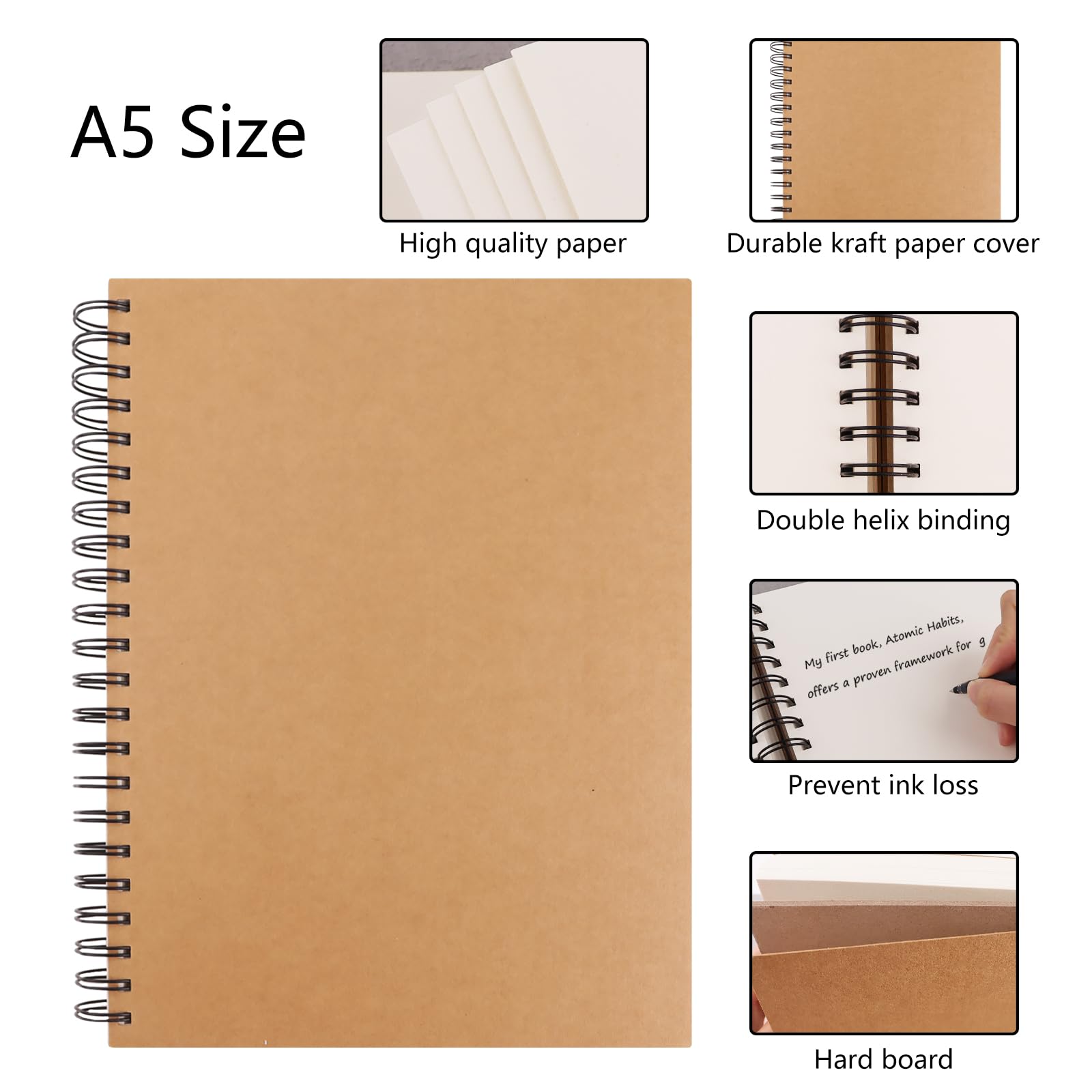 Stots Lot de 2 cahiers à spirale en papier kraft pour dessin Motif dessin 210 x 28 cm 200 pages