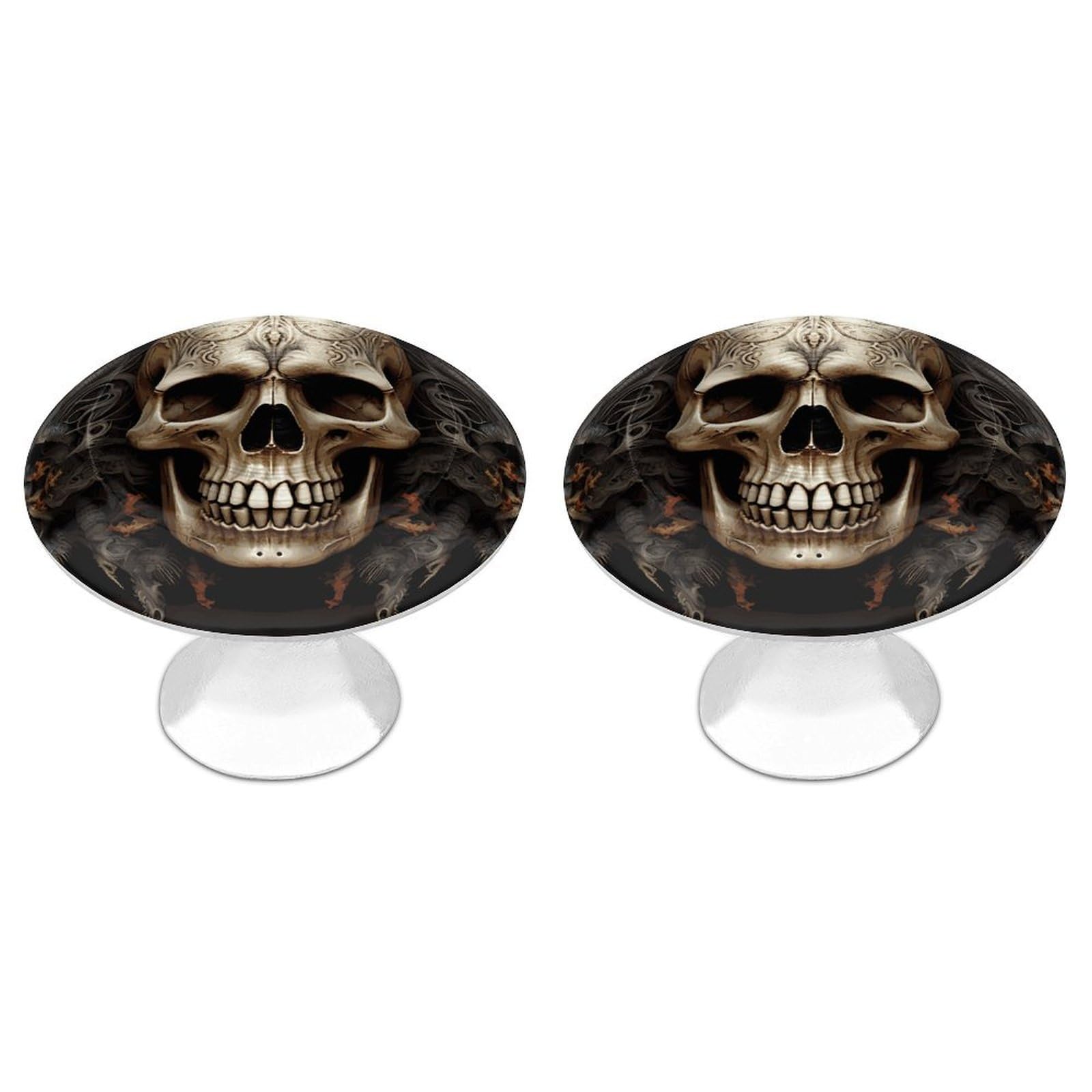 FekiLoot Skulls Cabinet Knobs Personality Stainless Steel Round Drawer Handles Circle Modern Cabinet Handles Drawer Knobs for Kitchen Dresser Bathroom Cupboard Furniture