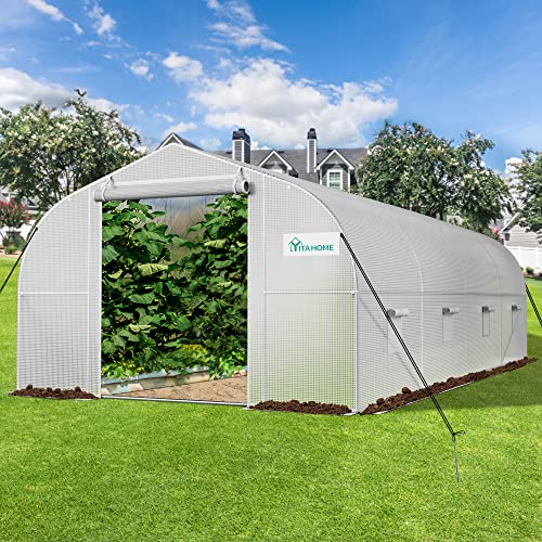 YITAHOME 20x10x6.5ft Greenhouse Large Heavy DutyOutdoor Greenhouses Walk in Tunnel Green House Portable Plant Gardening Upgraded Galvanized Steel Frame Ropes Zipper Doors 7 Crossbars Garden, White