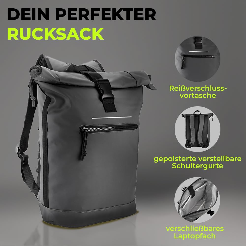 LANGENBERG Trenton Rolltop Rucksack - Wasserdichter Rucksack mit bequemen Schultergurten - Laptop Rucksack Herren und Damen - Wasserfester Rucksack groß mit 30 Liter Volumen