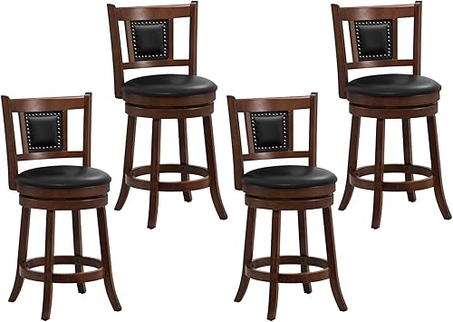 GOFLAME Juego de 4 taburetes de bar tapizados de 25.5 pulgadas, taburetes de bar giratorios de altura de mostrador con respaldo curvado y