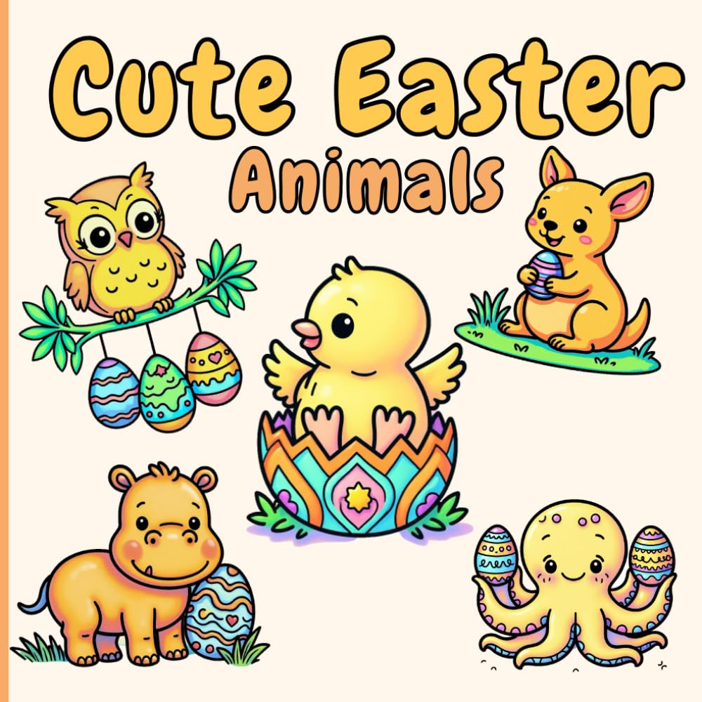 Cute Easter Animals Coloring Book: Sweet Animals with Decorated Easter Eggs – Simple and Fun Coloring Pages