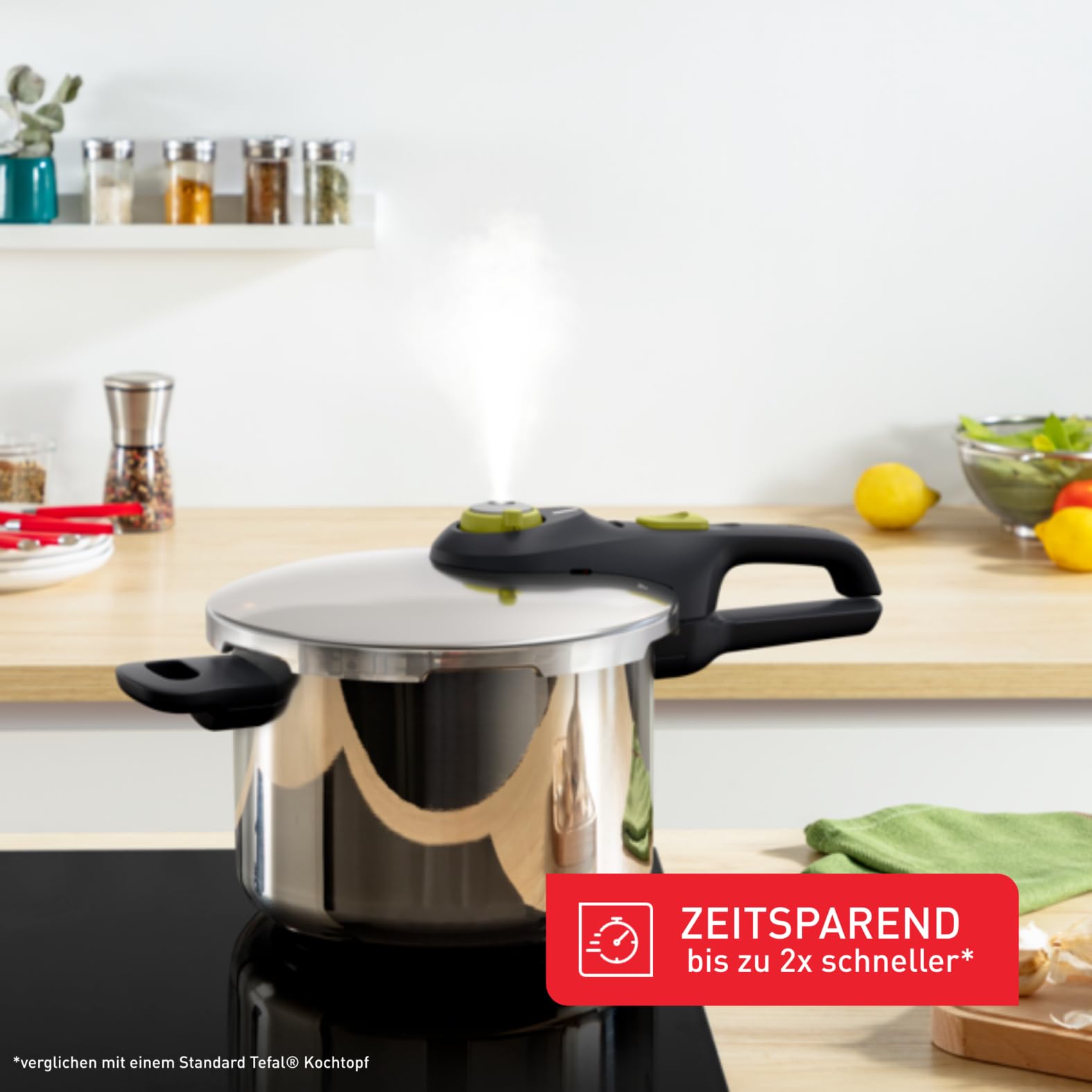 Tefal Secure 5 Neo Schnellkochtopf 6L Edelstahl, 22cm, Korbeinsatz & Dreifuß, 2 Garstufen, Secure 5 Sicherheitssystem, alle Herdarten, induktionsgeeignet, spülmaschinenfest, P2530738