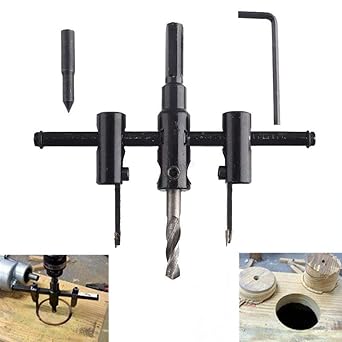 VENEKETY Electric Powered 30-120 mm Alloy Steel Adjustable Circle Hole Cutter Set with Plastic Wood Holes Saw Drill Bit Tool Hex Key for Woodworking