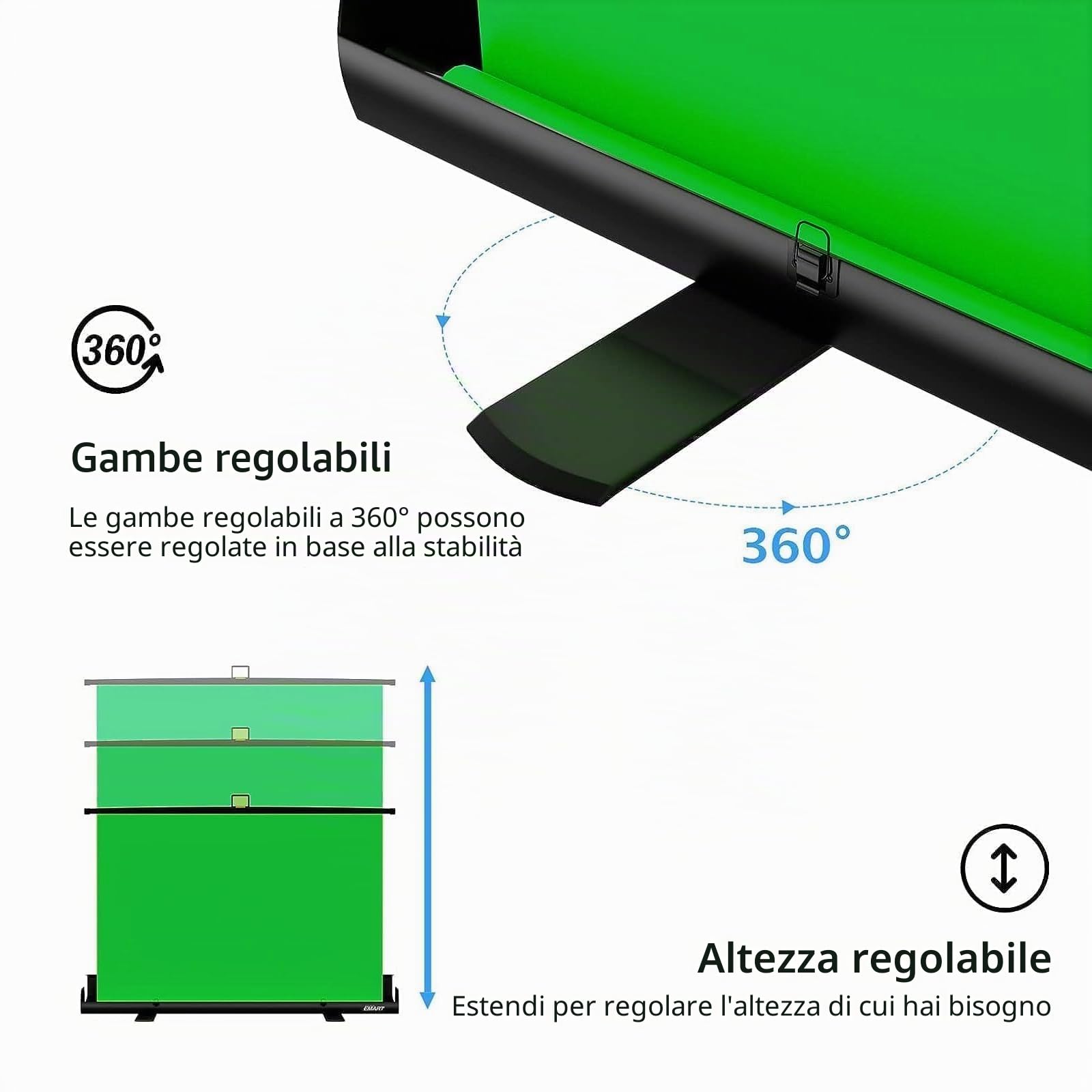 EMART Green Screen 155x200cm, Pannello Roll-up Greenscreen, Sfondo Fotografico Verde con Supporto per Studio Fotografico, Streaming, Videoconferenze, TikTok, Zoom
