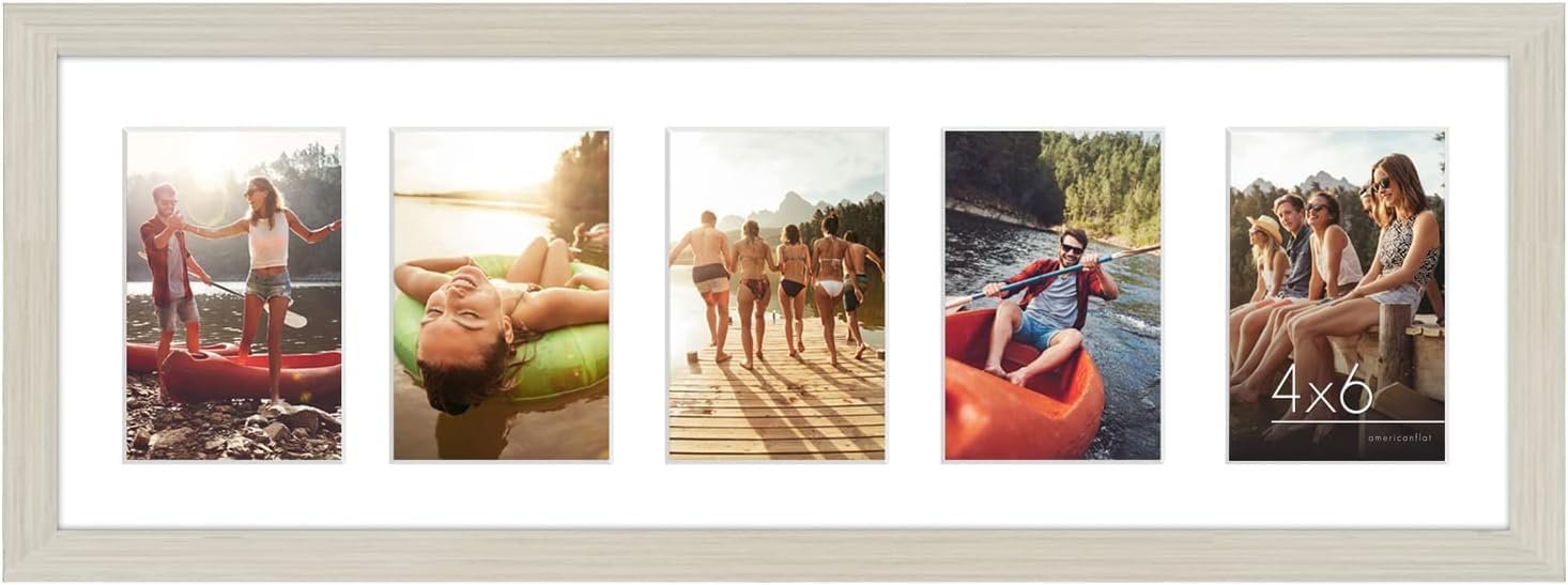 Americanflat 4x6 Collage Picture Frame with Shatter-Resistant Glass - Fits Five 4x6 Photos or Use as One 8x24 Picture Frame - Signature Collection - Collage Frames for Wall Display - Light Wood