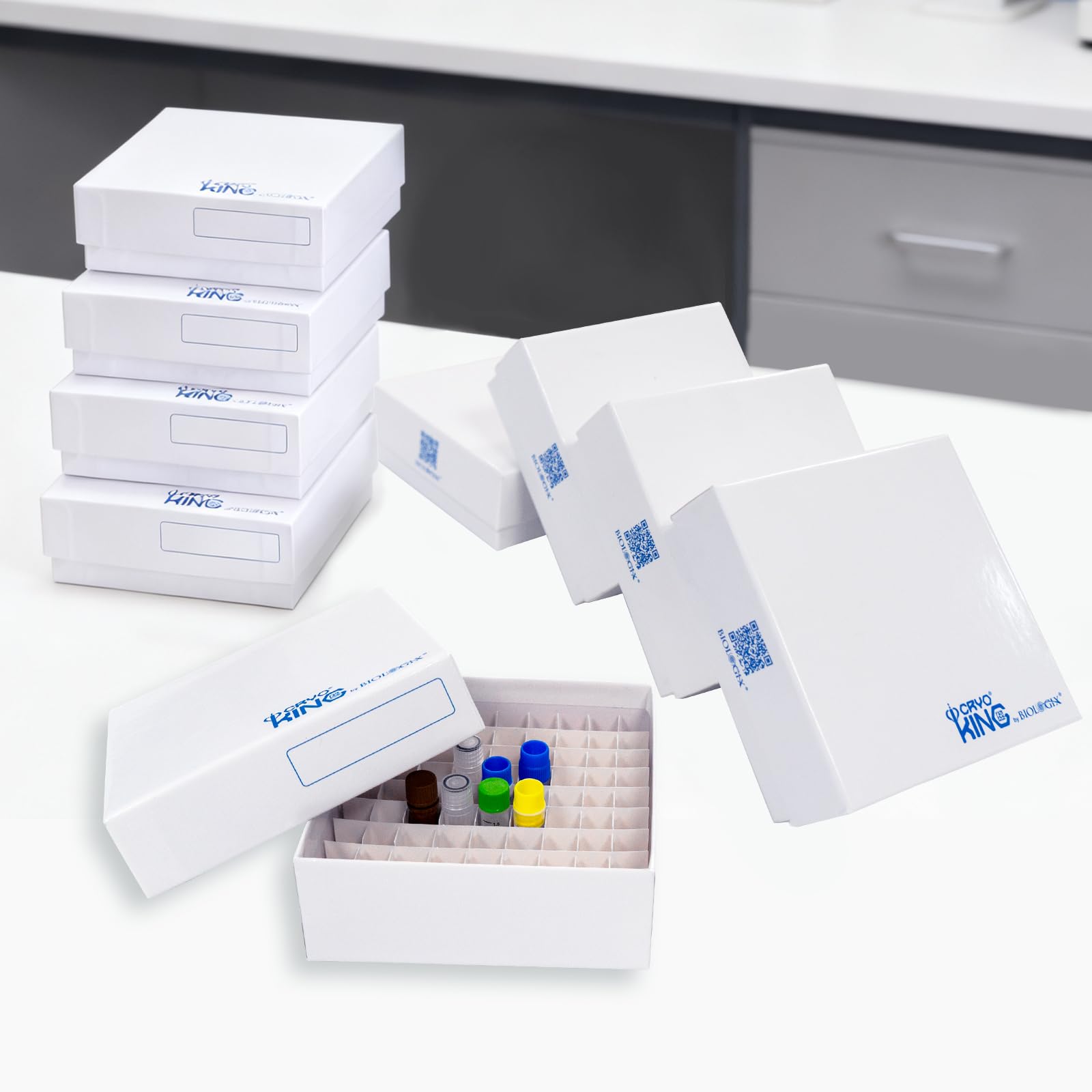 Lot de 5 boîtes cryogéniques en carton, conteneur pour tubes de microcentrifuge, stockage pour tubes de 1,5 à 2 ml et équipements cryogéniques, 81 grilles, 5 pouces, sans film