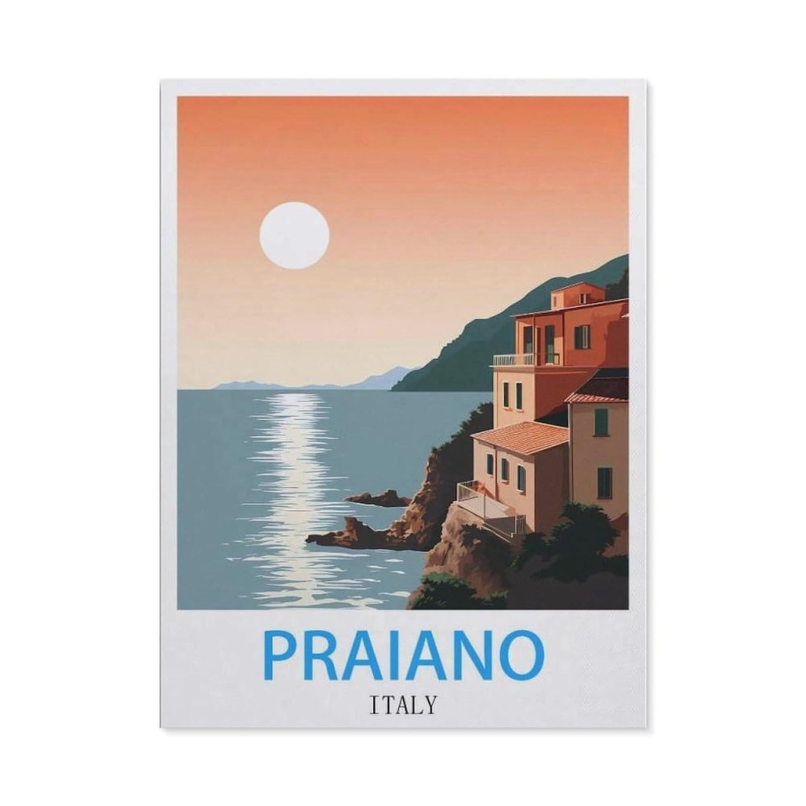 Beayodkp （40 X 50 Cm/15.74 X 19.68 Inches） Diy 5D Diamond Painting，Praiano Italy Vintage Travel Poster，Round Diamond, Used For Room Decoration-Cd7