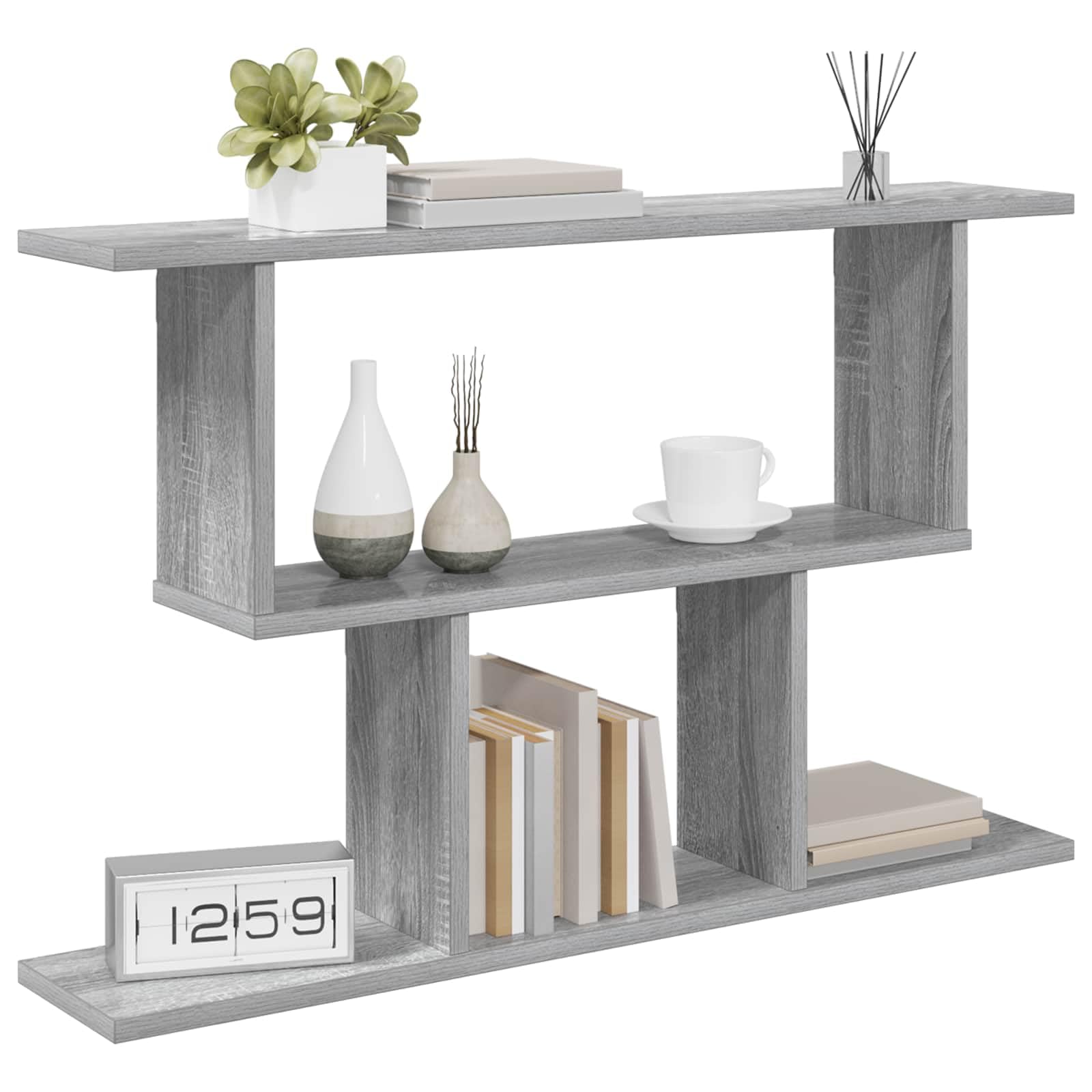 Estantería de pared gris Sonoma de madera 80 x 15 x 50,5 cm con 4 compartimentos, estantería de pared para salón, cocina y baño, estantería flotante estable con mucho espacio de