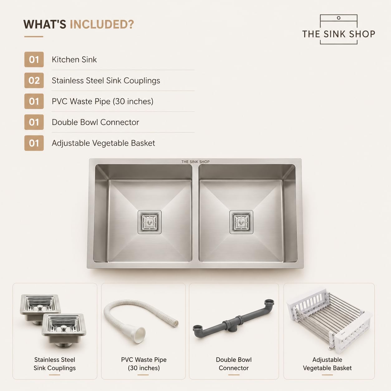 Stainless Steel Double Bowl Kitchen Sink - THE SINK SHOP -6