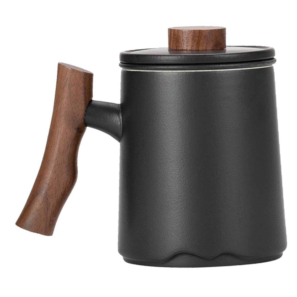 VICASKY 360ml Keramik mit Filter Teebecher und Holzgriff für Tee | Schwarzes 360-ml Modell, Abnehmbare Trennung für Blätter, Schlichtes Design, Passend für Alltag und Büro