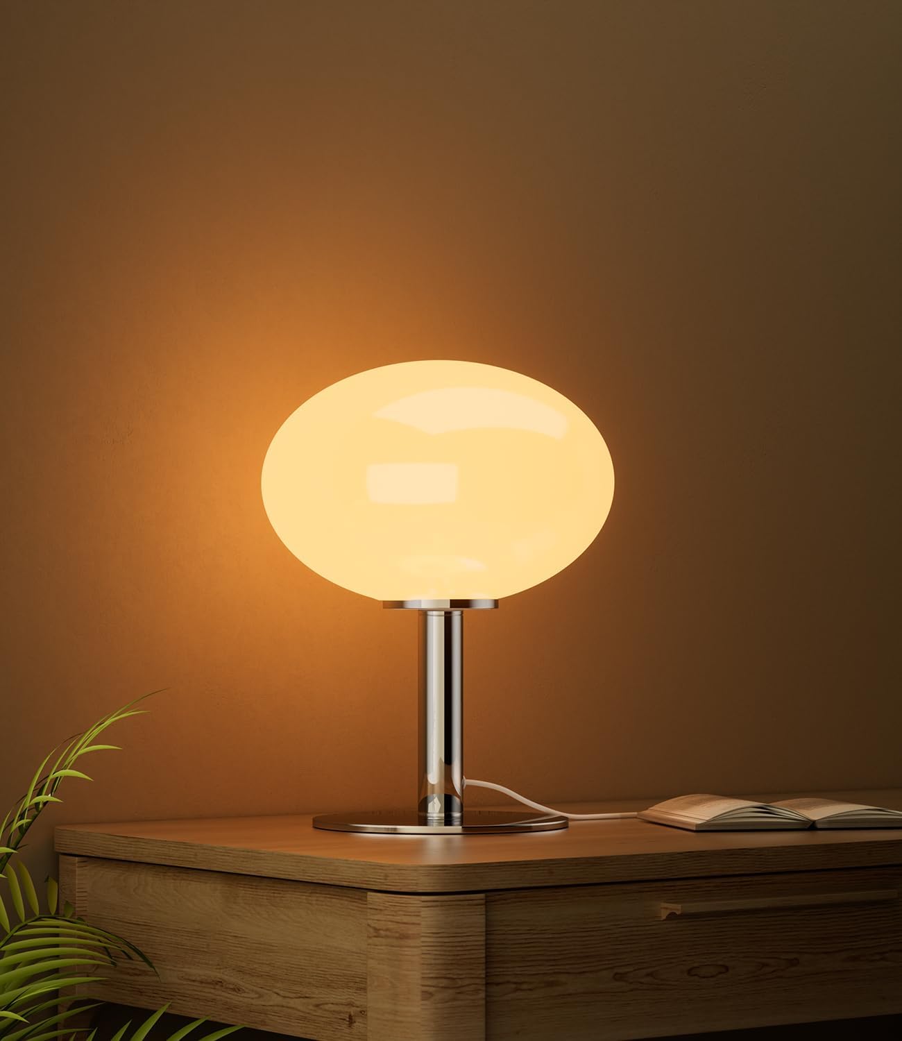Glass Mushroom Lamp, Retro Dimmable 3 Color Temperature Table Lamp for Bedroom Living Room Nightstand, Mid Century Modern Aesthetic Lamp (4W, White)