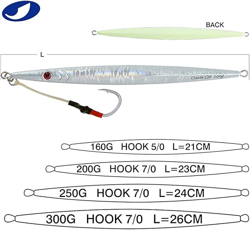 Miniatura 4 de OCEAN CAT Señuelos de pesca con jigging de paso lento, kit de plantillas brillantes para pesca en agua salada con ayuda de anzuelo lento, anzuelo