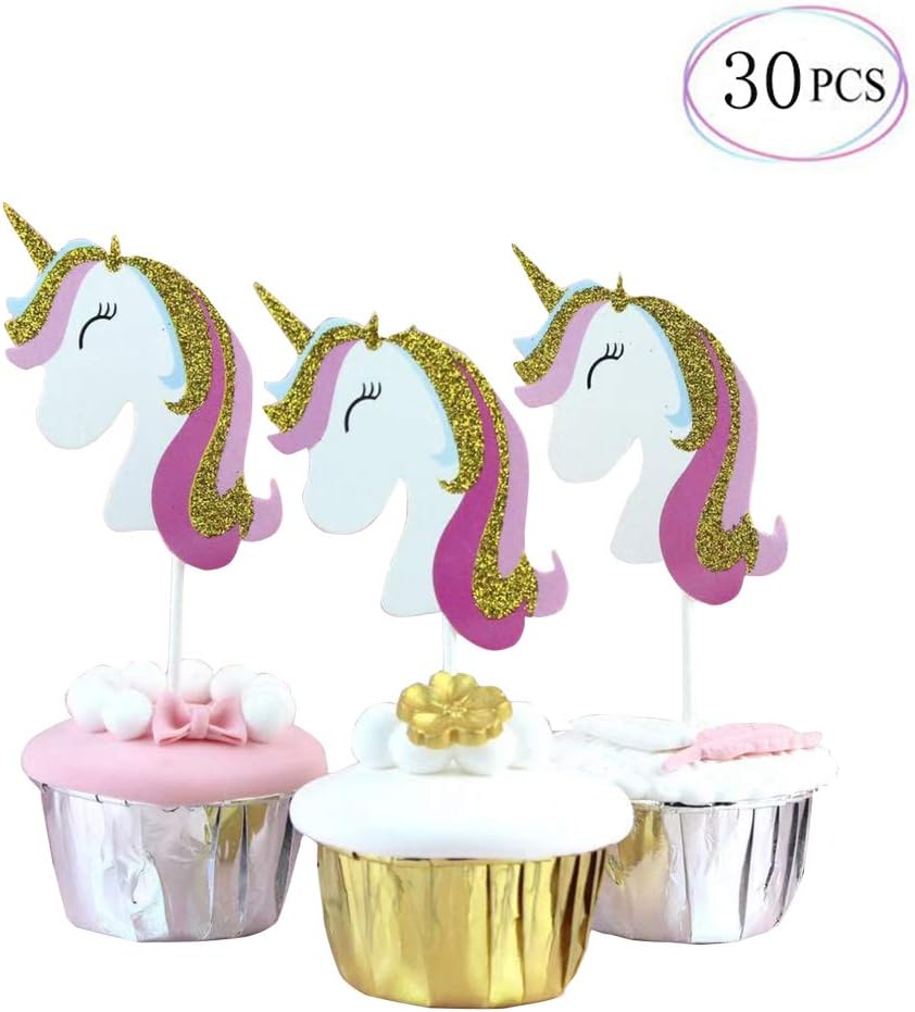 Suppar Unicorn Cupcake Toppers for Baby Shower Children's Birthday Party Decorations Set of 30