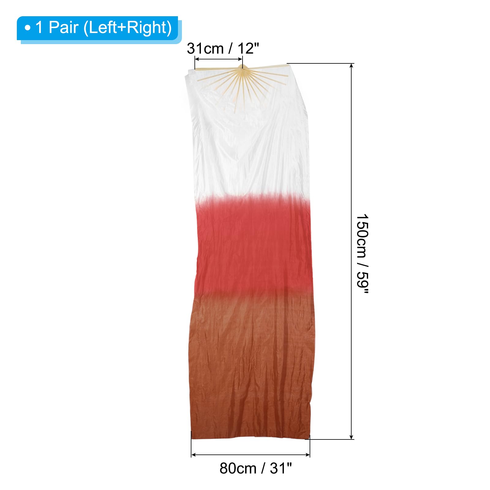 PATIKIL 16 Fan Belly Dance Silk Fan Veil 59" - Image 2