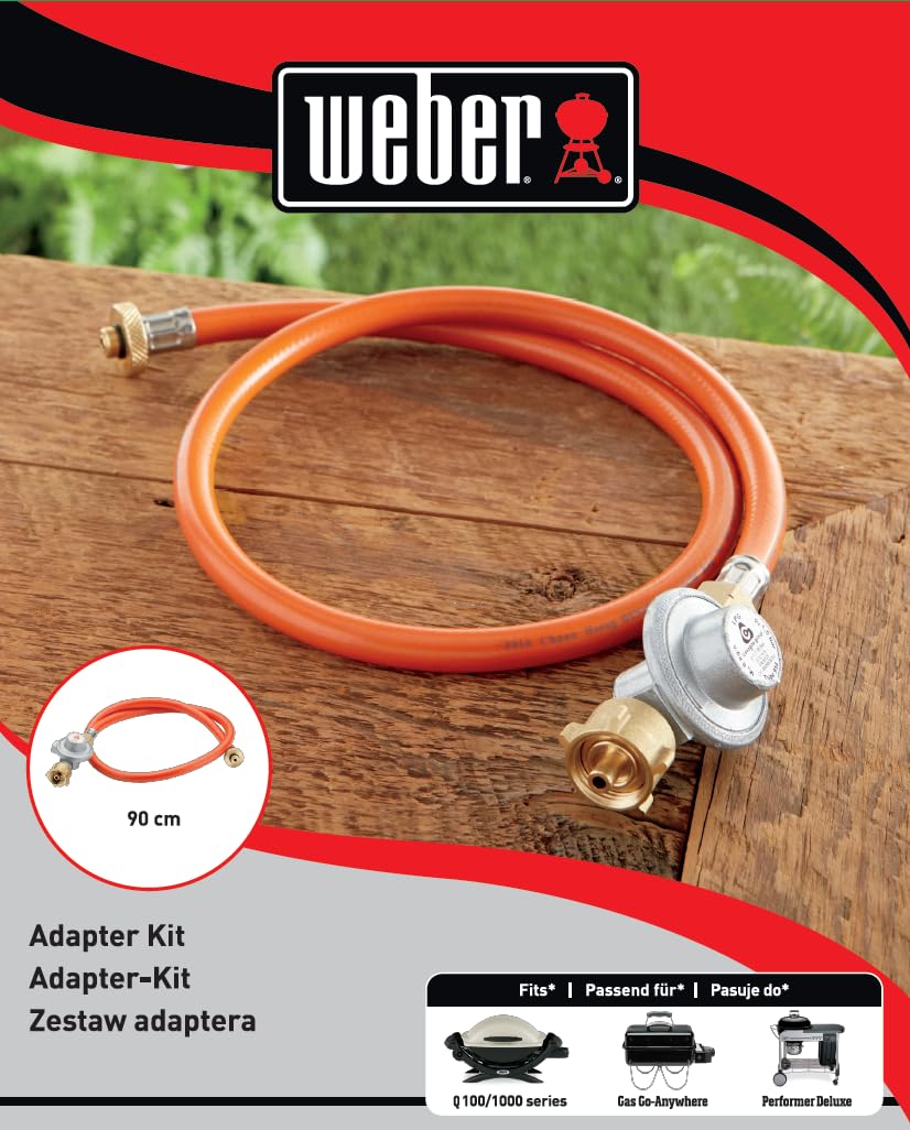 Weber Adapter-Kit für Q100-1000, Go-Anywhere Gas und Performer Deluxe - ermöglicht Anschluss an Gasflasche (LPG) – Silber (8475)