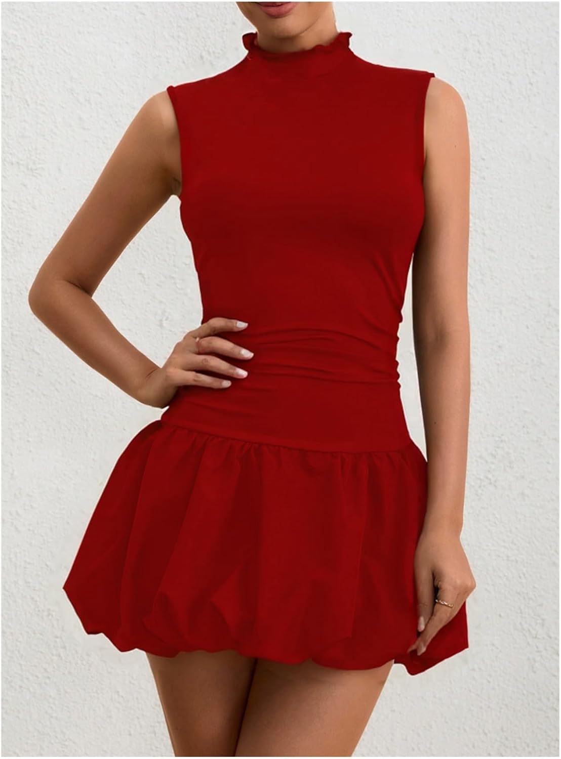 Milumia Women's Bubble Mini Dress Mock Neck Sleeveless Balletcore Puffy Short Party Dresses - Image 3