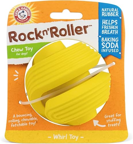 Arm & Hammer Rock N' Roller - Juguete masticable con bola de goma giratoria para perros, juguete masticable para perros, hecho con goma natural y
