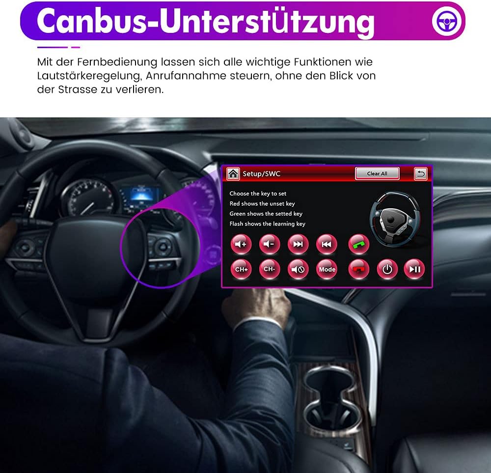 Screenshot of the GPS navigation interface on the car radio, showing a map with a car icon and destination marker.