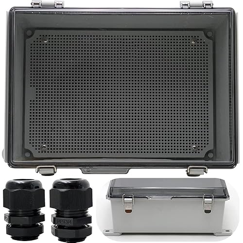 MAKERELE Caja de conexiones al aire libre de plástico ABS impermeable universal proyecto eléctrico caja gris con cubierta transparente 13.8 × 9.8 ×
