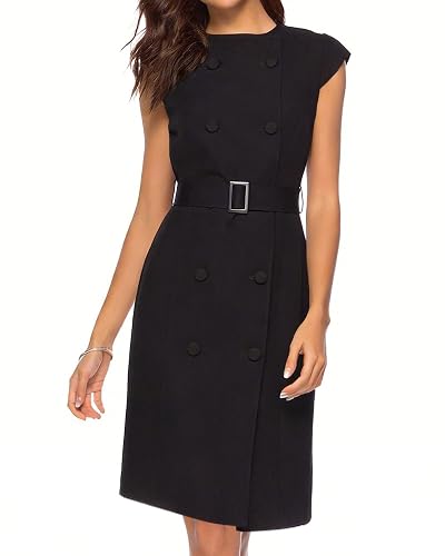 Women's Wear to Work Dresses with Belt, Business Office Button