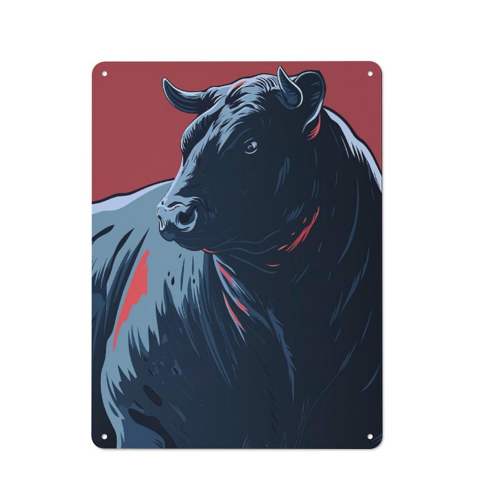 Junmoney Stylized Bull Illustration On Red Background Retro-Style Tin Wall Plaque 40X30cm For Café Or Home Bar, New Home Wall Decor For Home Bar Enthusiasts
