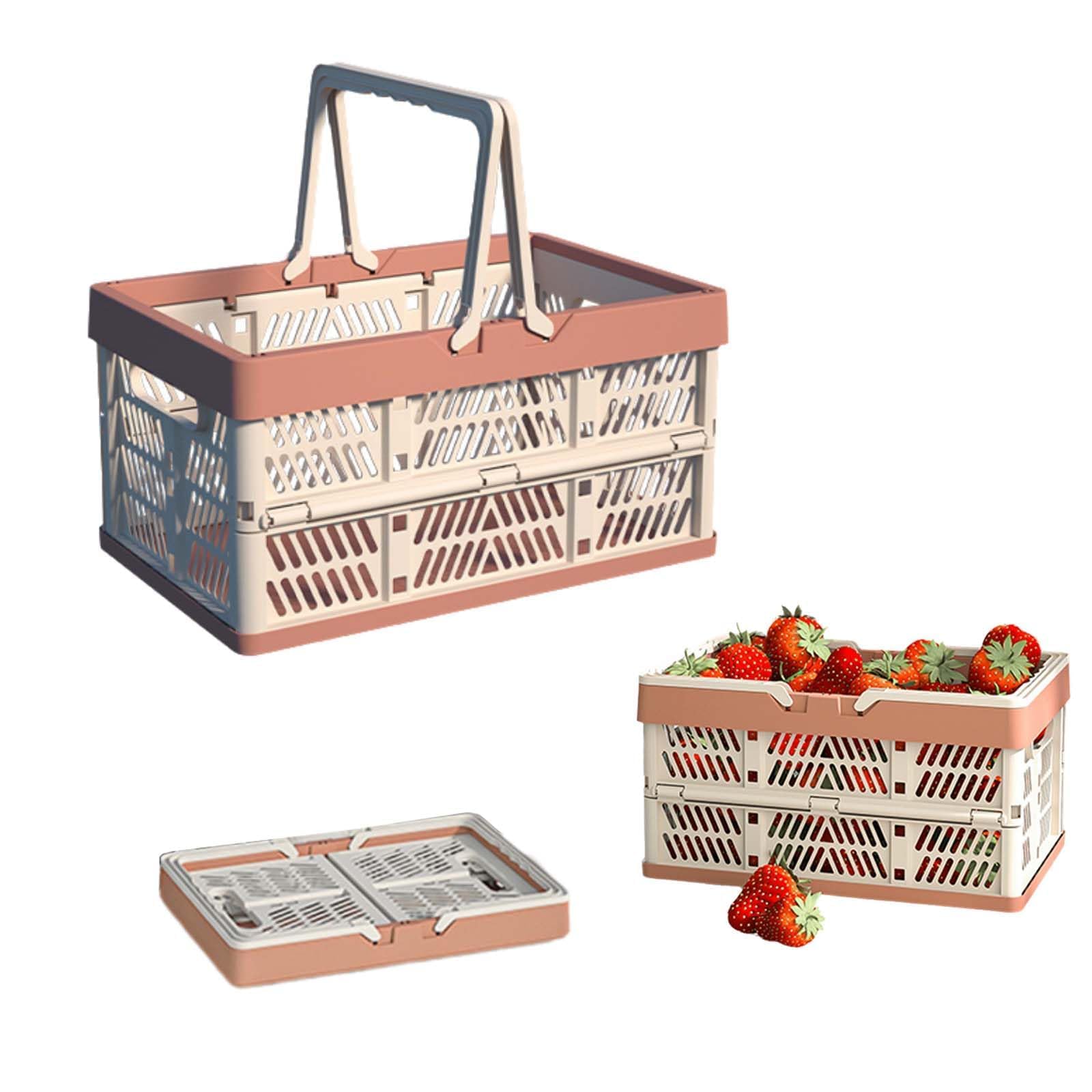 cestas de la compra plegables，Cesta de la Compra Plegable portátil，caja plegable de plástico con asa，Ideal para guardar en casa, guardar refrigerios y mientras acampa o en el baño (color naranja)