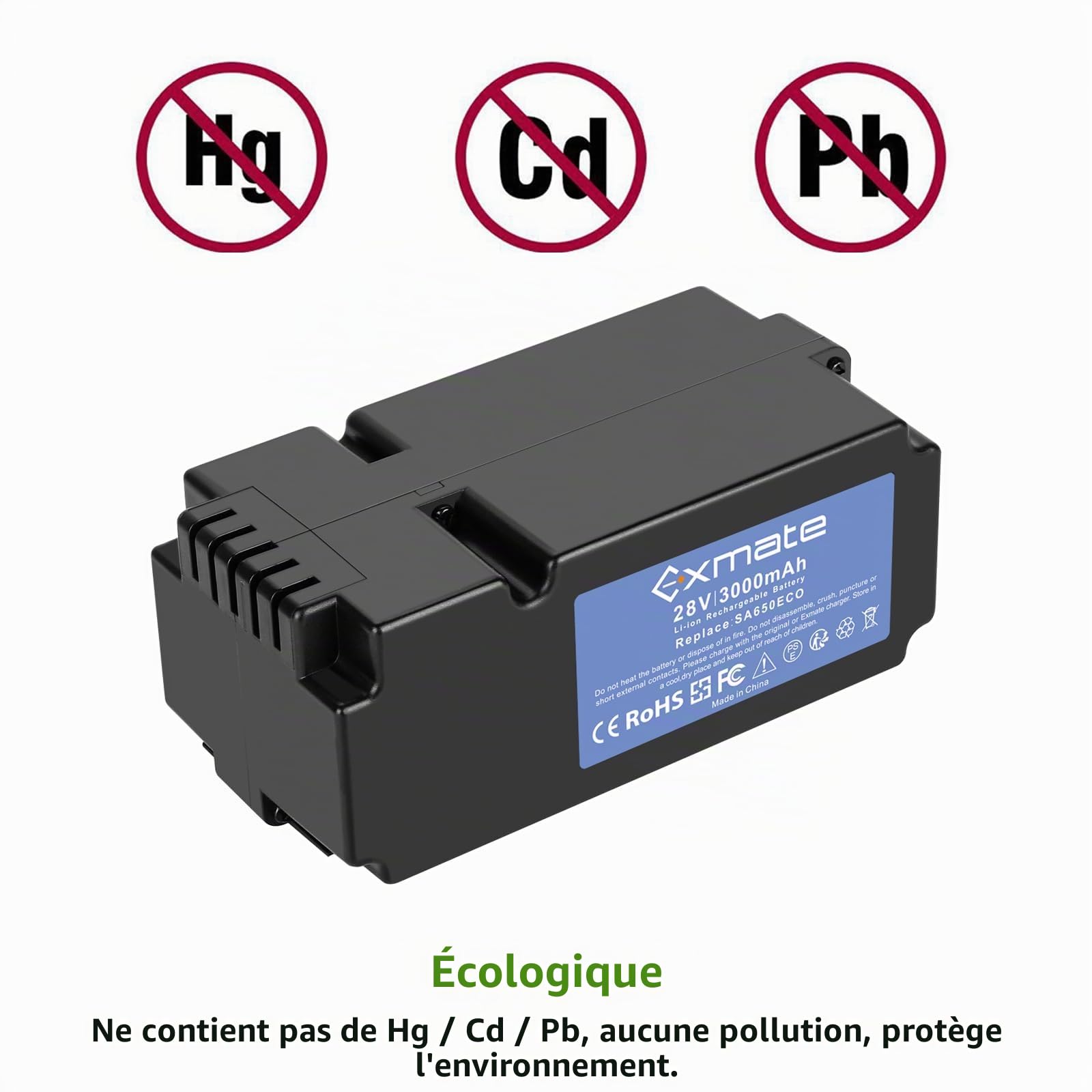 Exmate Batterie compatible avec Yard Force SA500ECO SA600H SA800PRO SA900 SC600ECO tondeuse à gazon Tondeuse à gazon robot (3000mAh, 28V, Li-Ion)