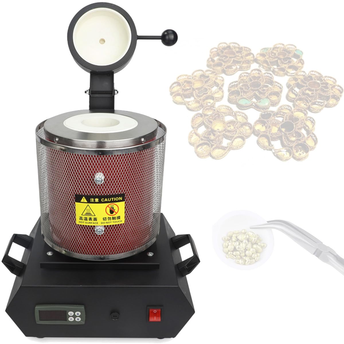 TAHALI Goldschmelzofen, elektrischer Schmelzofen, Goldschmelzofen 1150 ℃, digitaler Schmelzofen, Gießmaschine, Raffinierung von Edelmetallen, Gold, Silber, Zinn, Aluminium,Red-2kg