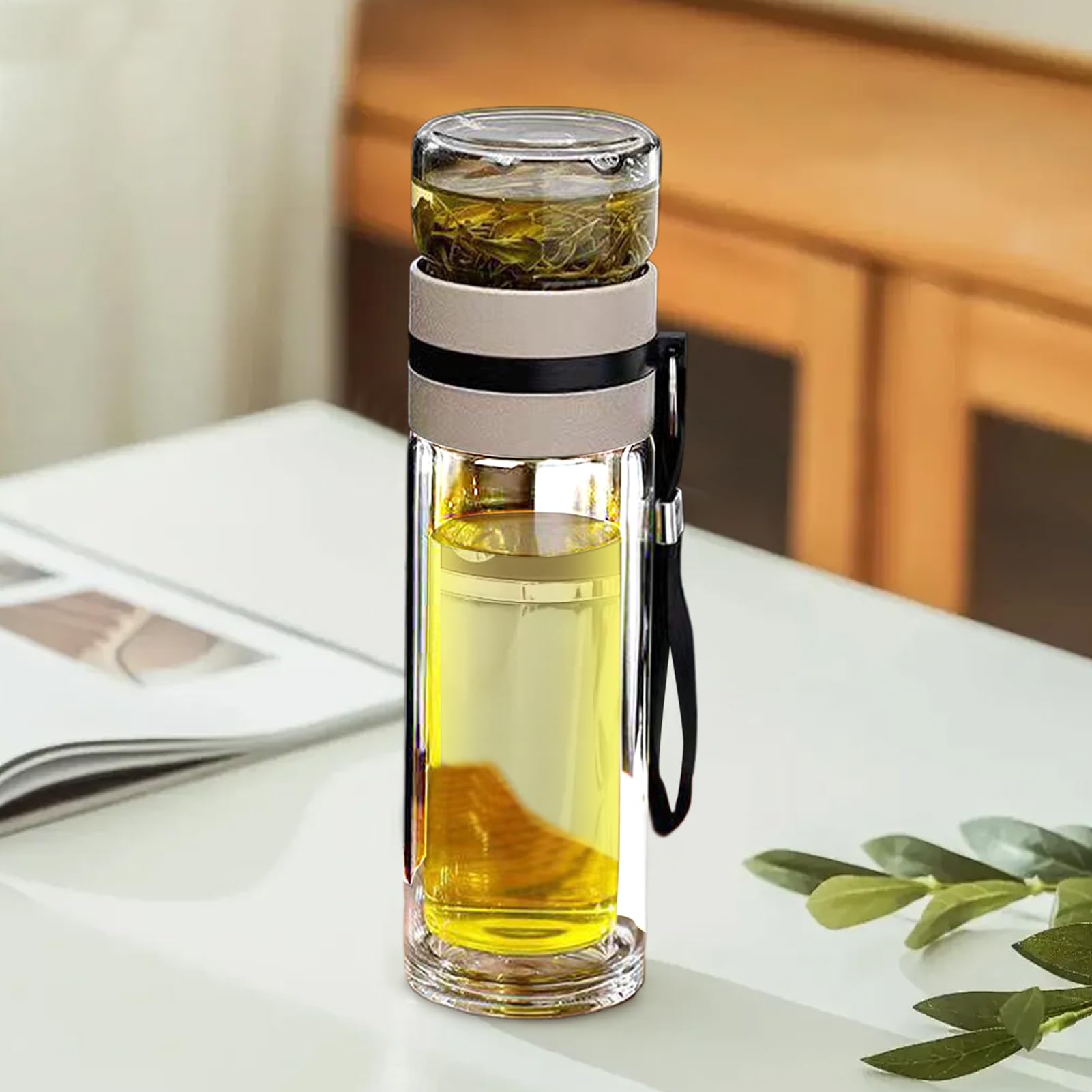 Glass Water Bottle for Tea, Portable Tea Bottle with Infuser, Fruit Infuser Water Bottle, Leakproof Glass Tea Bottle, Travel Tea Infuser Bottle, Loose Tea Water Bottle, Travel Infuser Tea Cup